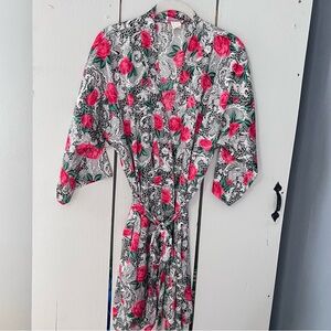 Beaux Reves by LA Intimates Satin Floral Lace Kimono Robe Large Roses Medium Y2K